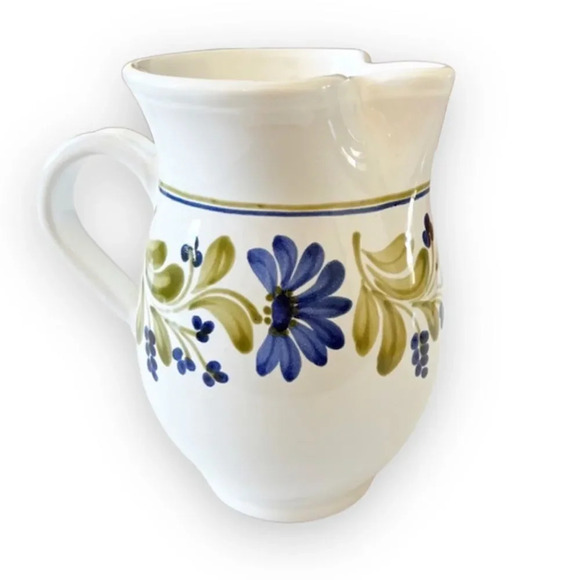 Williams Sonoma Grande Cuisine Blue Floral Pitcher Hungary Hand Painted Bent Lip - Picture 1 of 10